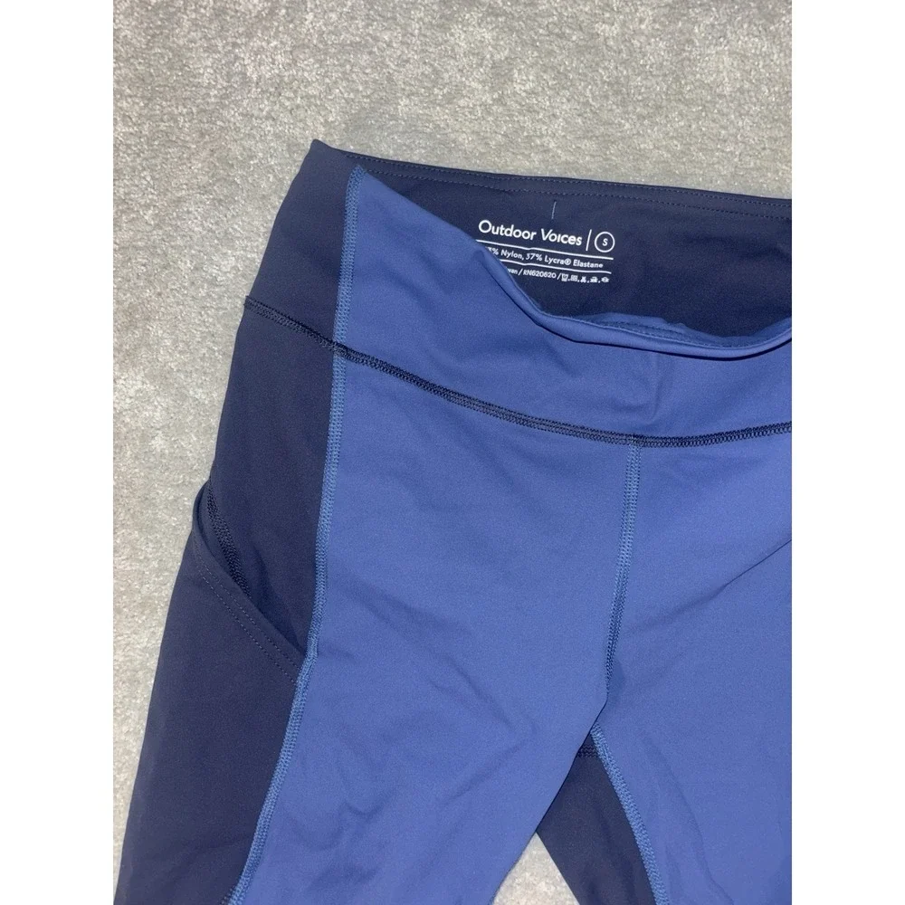 womens outdoor voices blue color‎ block leggings pockets drawstring Small
